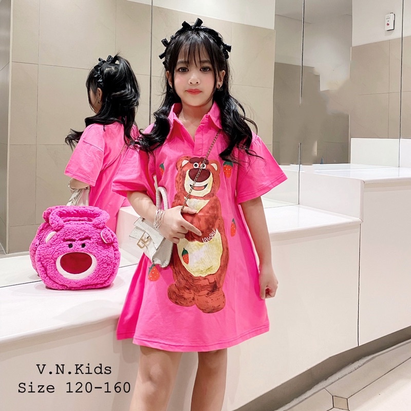 Váy Polo Gấu dâu xinh xỉu cho Bé size đại 20kg -45kg