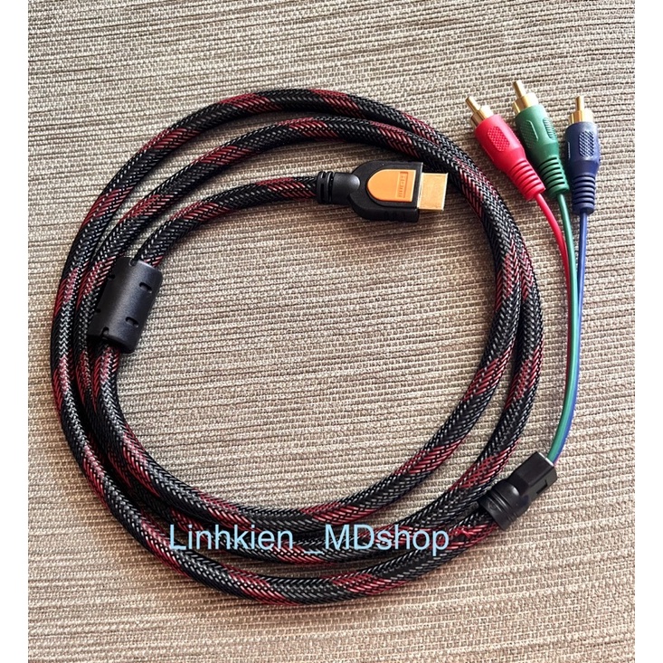 Dây cáp chuyển đổi tín hiệu hình ảnh 1 đầu HDMI 3 đầu RCA , dây 1.5 mét