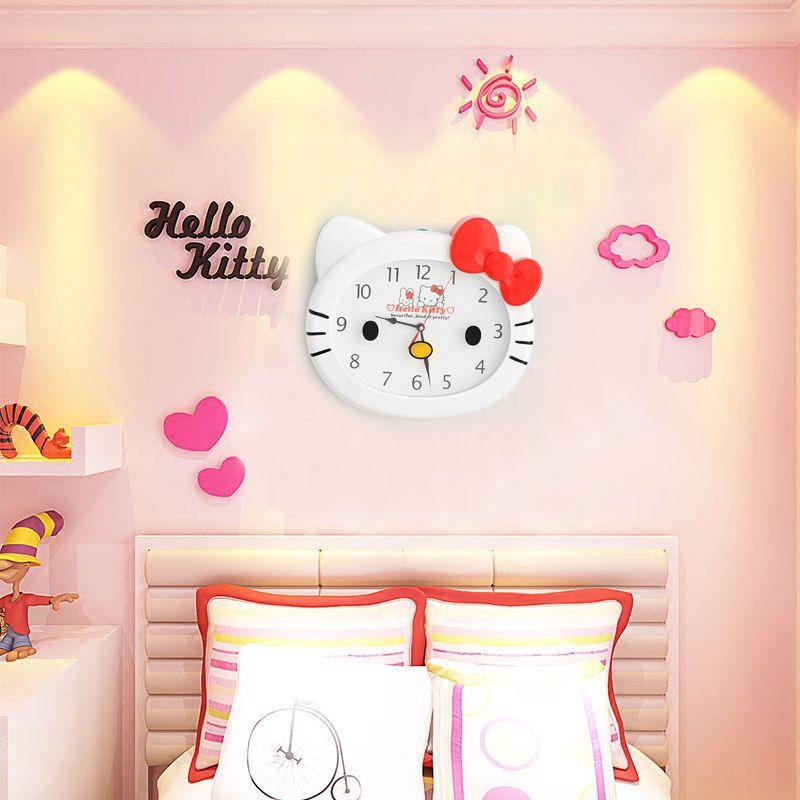 Đồng Hồ Treo Tường Họa Tiết Hello Kitty Dễ Thương