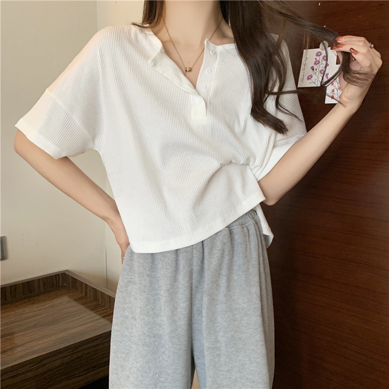 Áo thun SUXI tay ngắn dáng rộng màu sắc đơn giản dành cho nữ