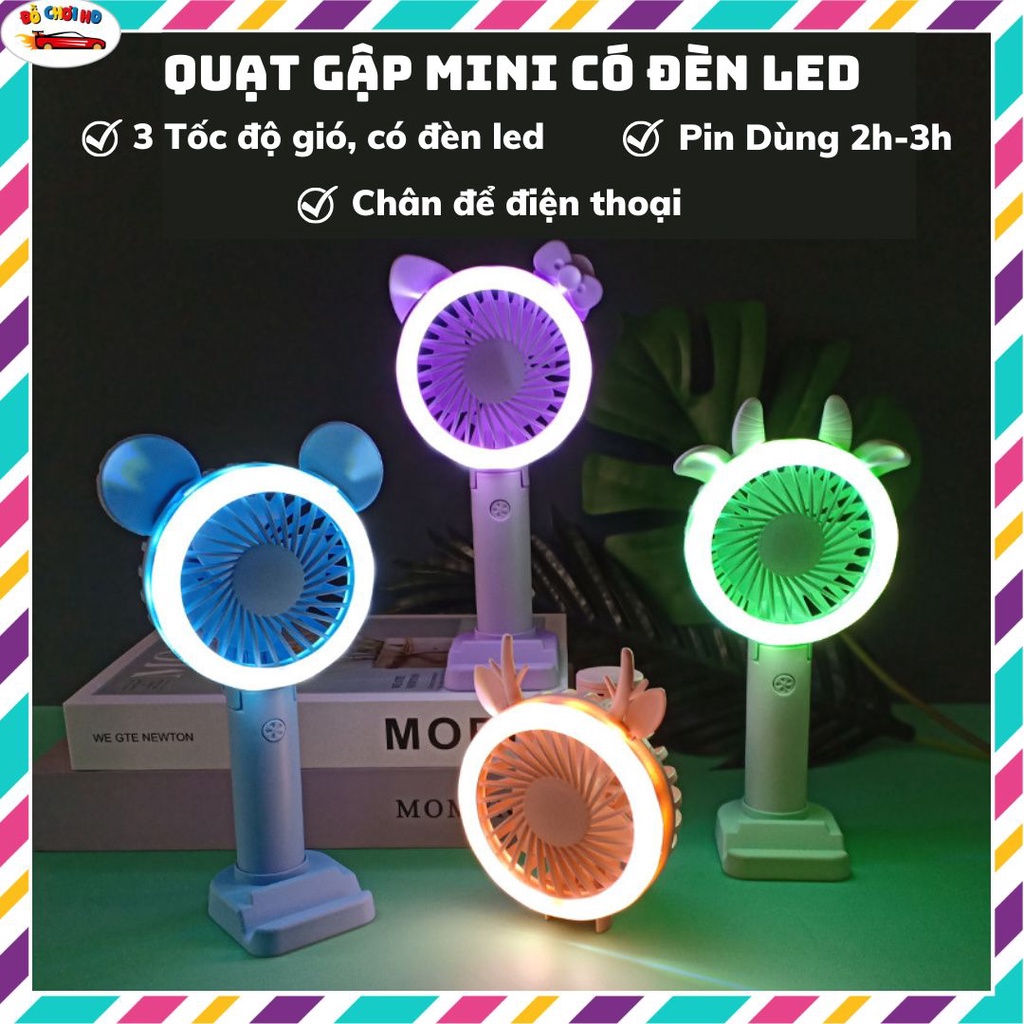 Quạt cầm tay mini, quạt mini gấp gọn sạc usb có đèn led(087)