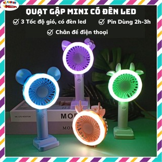 Quạt cầm tay mini, quạt mini gấp gọn sạc usb có đèn led