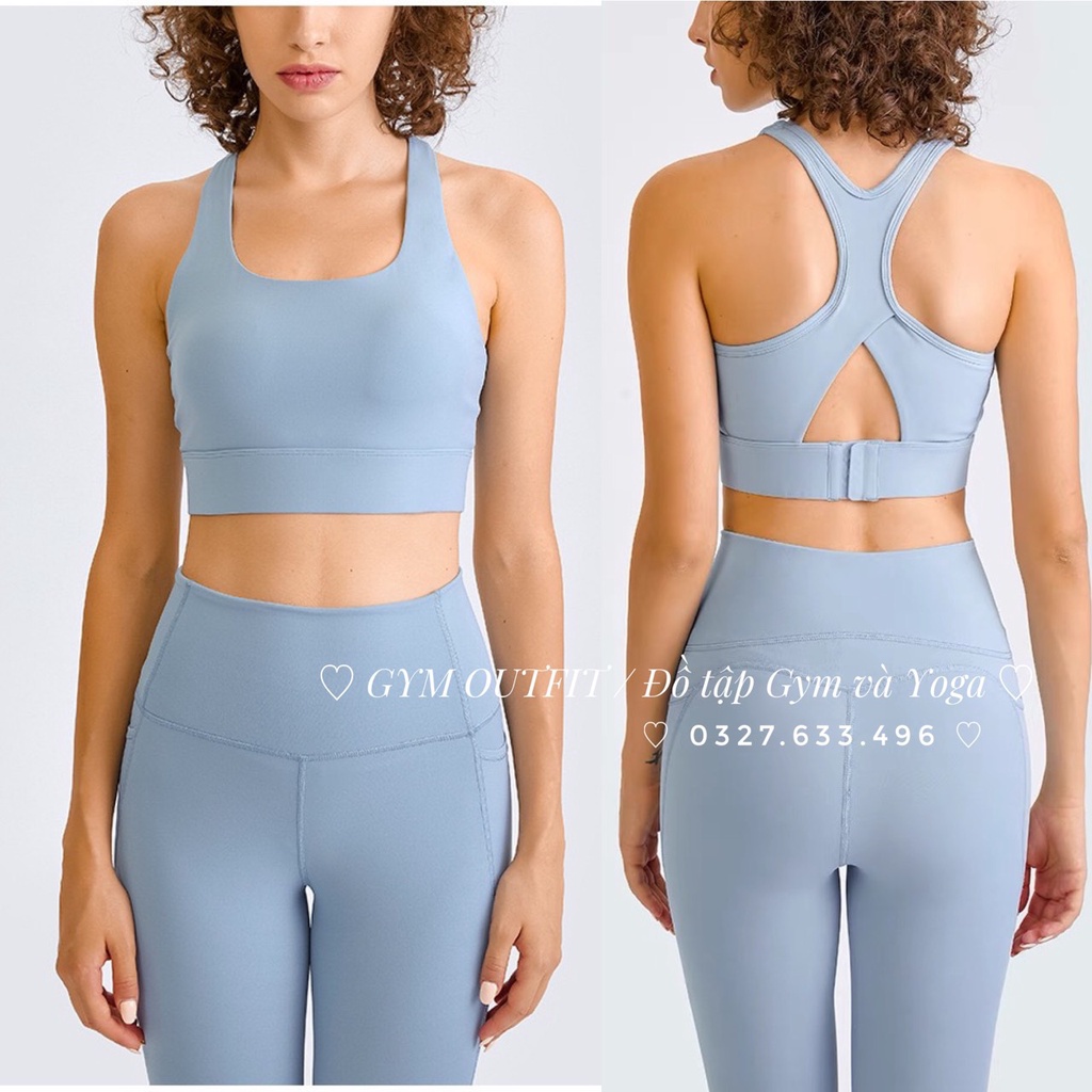 Set Bộ Tập Thể Thao Gym Outfit Áo bra lưng  cài và Quần legging Lulu có túi 2023