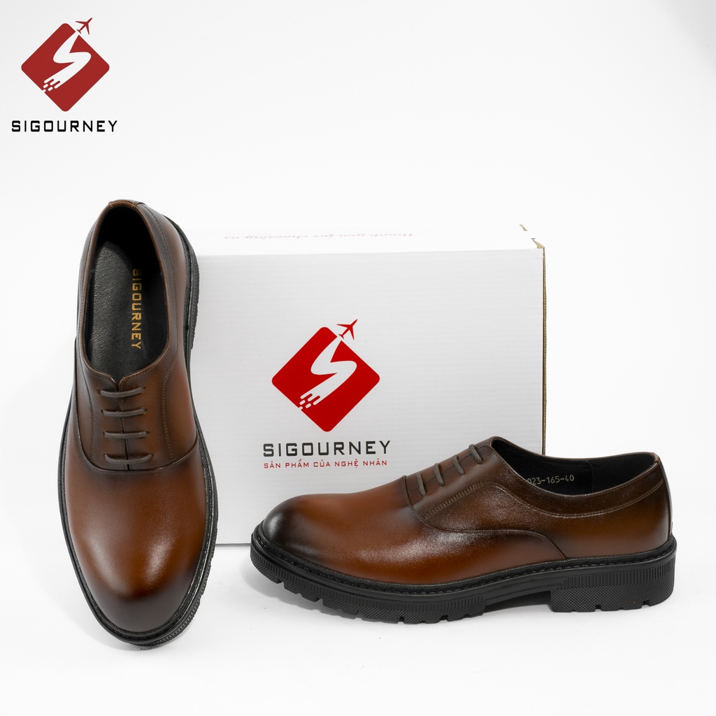 Giày Đốc Nam Dáng Oxfords Da Bò Nhập Khẩu SIGOURNEY Màu Nâu Patina Cao Cấp SDR05 Bảo Hành 18 Tháng