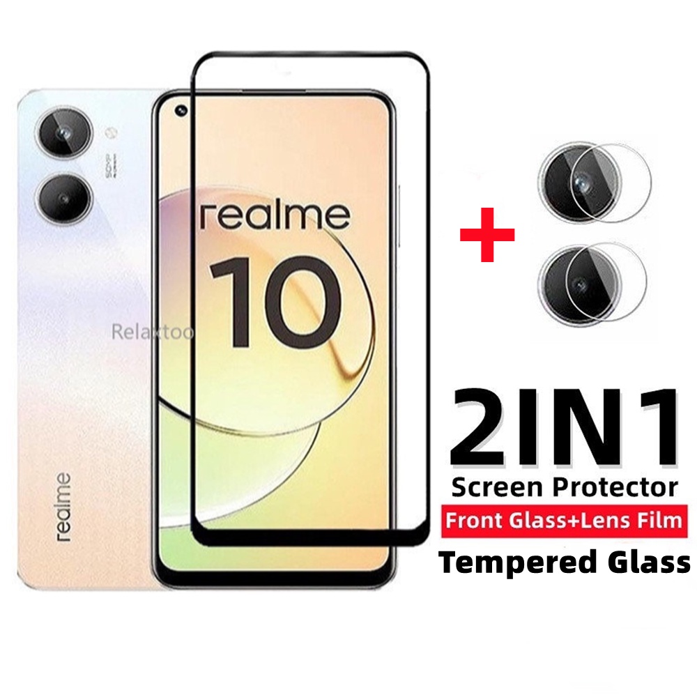 2 IN 1 Full Curved Screen Protector Tempered Glass For Realme 10 Realme10 pro plus 10pro+ Realme10pr