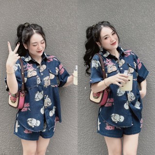 SET ÁO SƠ MI JEANS KÈM SHORT (KÈM VIDEO HÌNH THẬT)