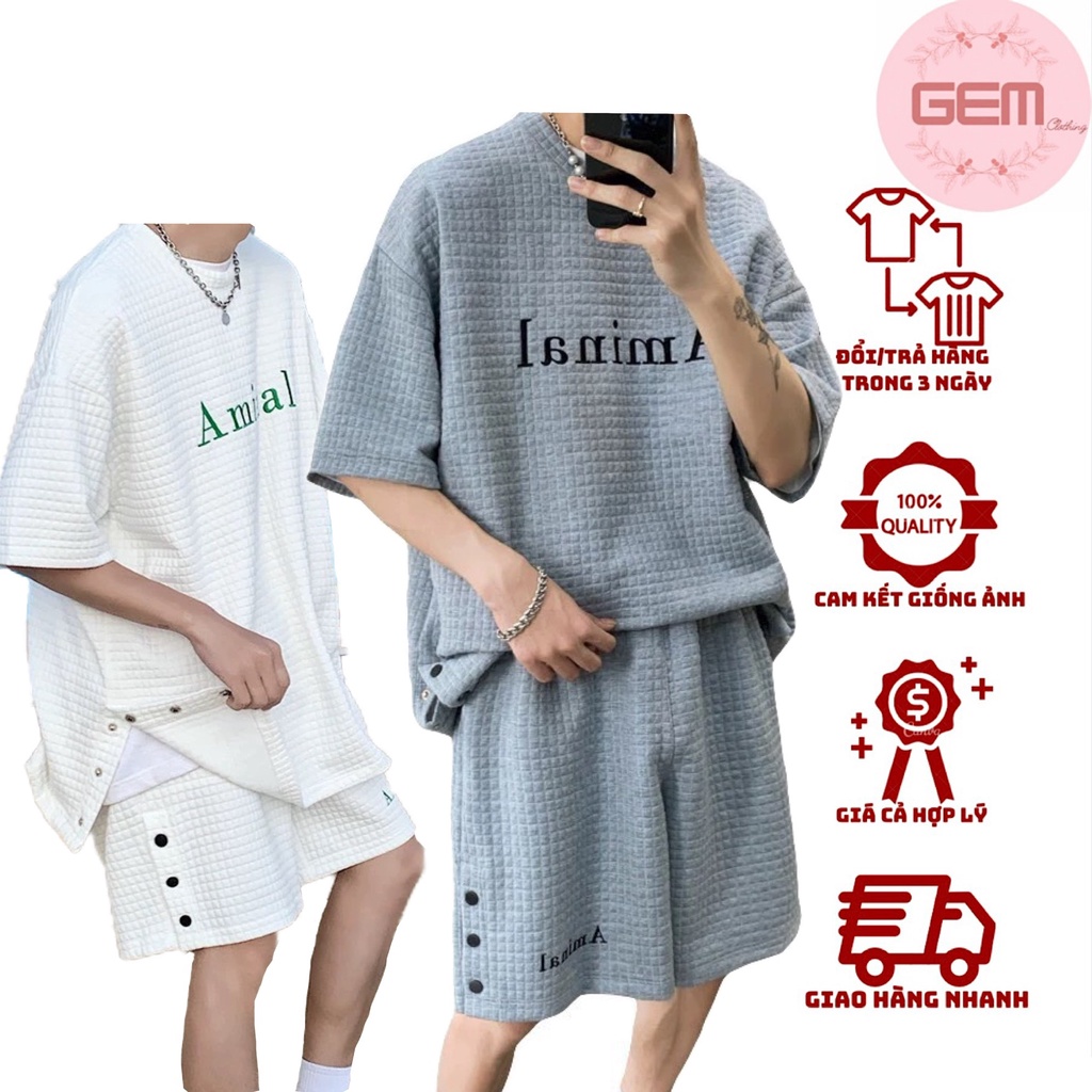 Bộ thun cộc tay AMINAL CHẤT XỐP nam nữ in chữ nổi ulzzang form rộng 🌸 Set đồ unisex kiểu dáng Hàn Quốc