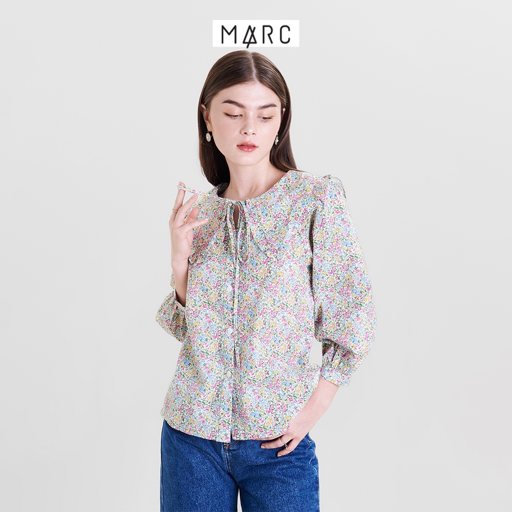 Áo kiểu sơ mi nữ MARC FASHION họa tiết hoa nhấn lá cổ CBHH021222