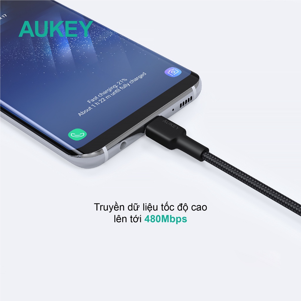 Dây cáp Aukey CB-CD30 USB-A to USB-C 0.9m dây dù