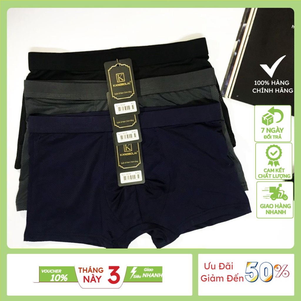 COBOM 10Quần Lót BRIEF Nam Vải Cotton 100% Thun Lạnh Lưới Lỗ Cao Cấp Màu Đen Xám Trơn Boxer Sịp ĐÙI