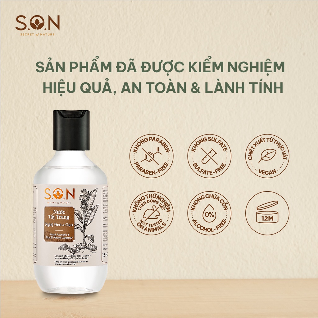 Nước tẩy trang nghệ đen & gạo S.O.N sạch sâu lớp trang điểm, dịu nhẹ 100ml