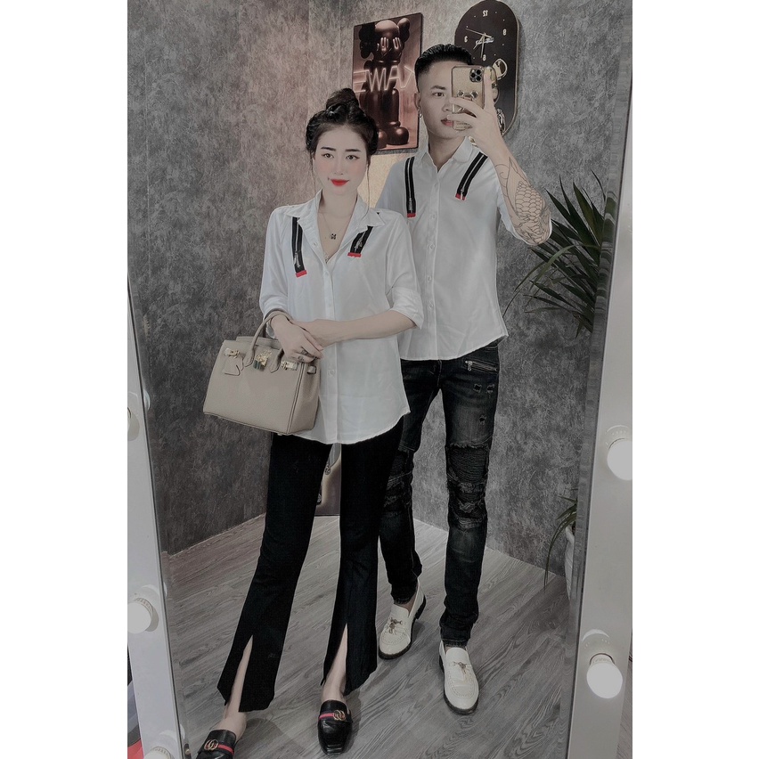 ÁO SƠ MI CẶP NAM NỮ THỜI TRANG PHỐI DÂY KÉO MỚI HK