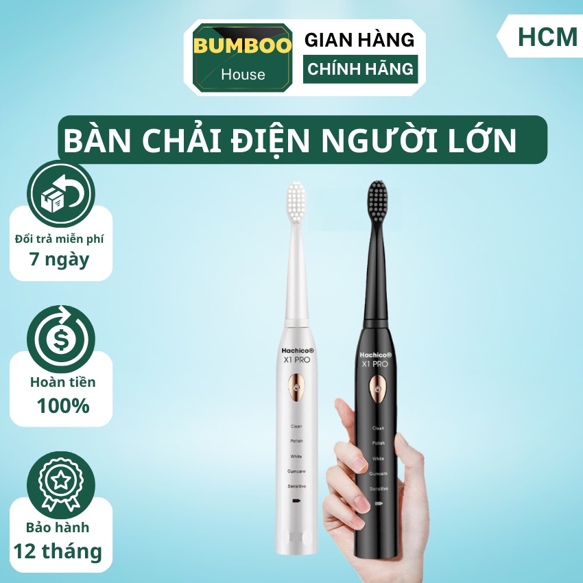 Bàn chải điện người lớn, máy vệ sinh chăm sóc răng miệng Sonic 5 chế độ xả nước, tặng kèm 4 đầu thay thế, sạc pin