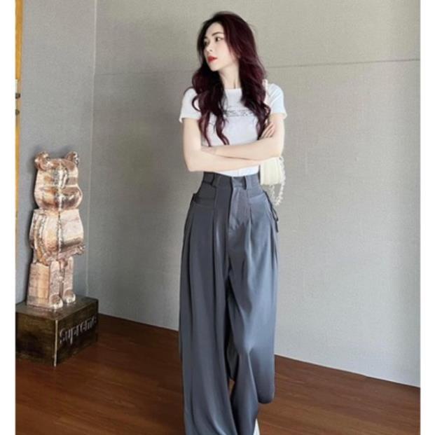 Quần ống xuông đen, nâu thắt dây nơ style mua hè siêu hack dáng 2023 LUMA999