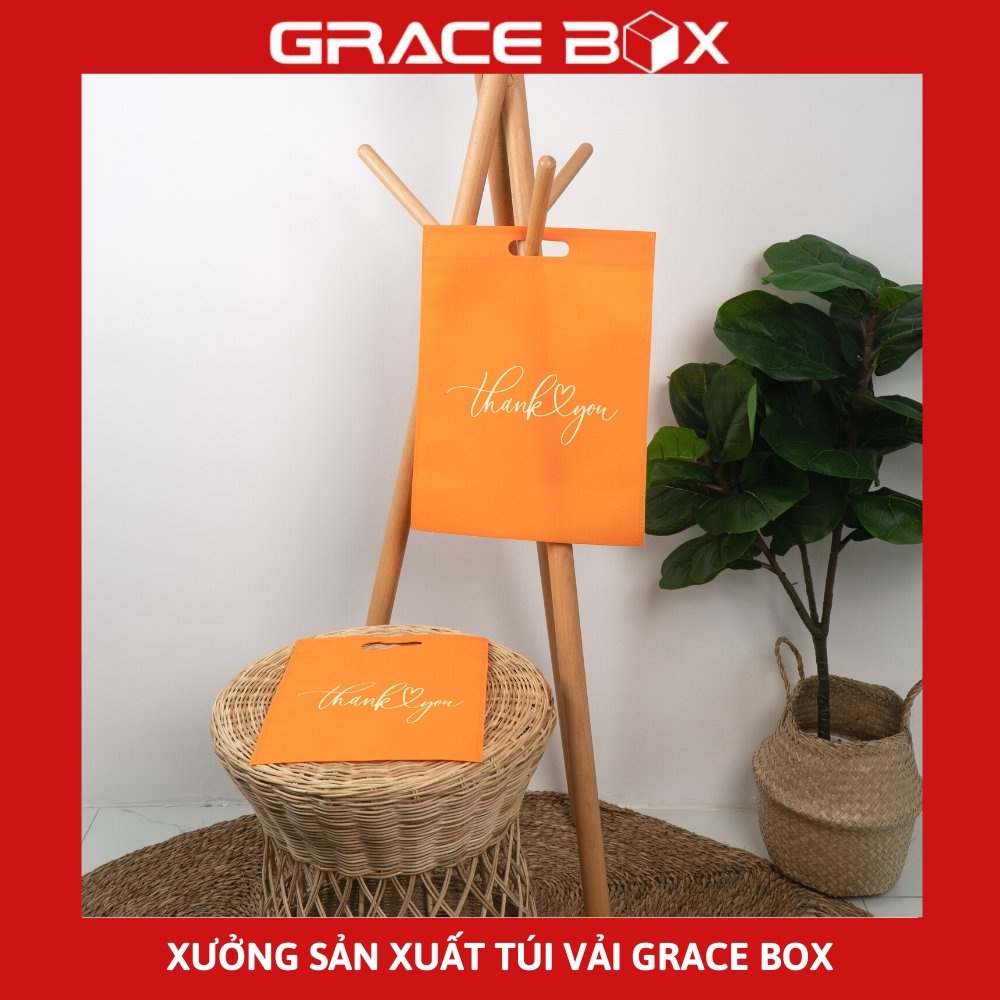 "Giá Rẻ Nhất" Túi Vải Không Dệt Thank You Ép Biên Quai Hột Xoài Tiện Ích (Màu Cam) - Siêu Thị Bao Bì Grace Box