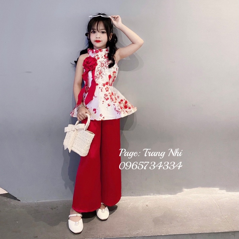 Set yếm Gấm hoa nổi + quần lụa xuông cho bé size đại 17 - 41k