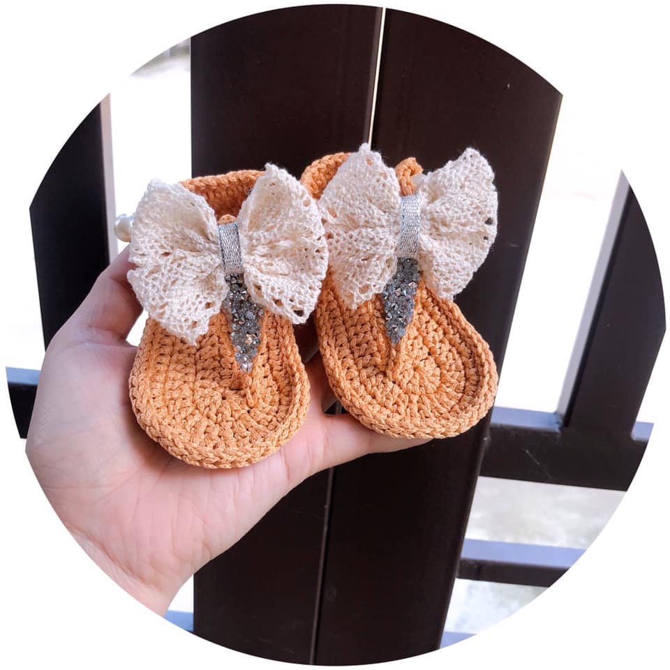 Giày bệt, dép đan len mùa hè cho bé gái 0-12 tháng