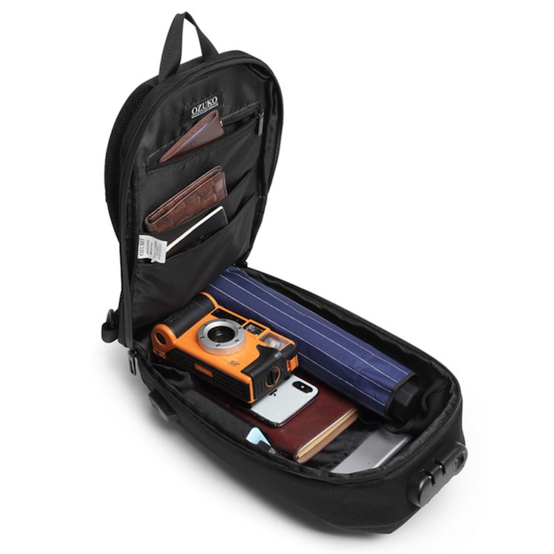 Túi đeo chéo nam nữ unisex OZUKO 9321 balo 1 quai đi chơi đi du lịch khoá chống trộm vải Oxford chống nước sạc USB