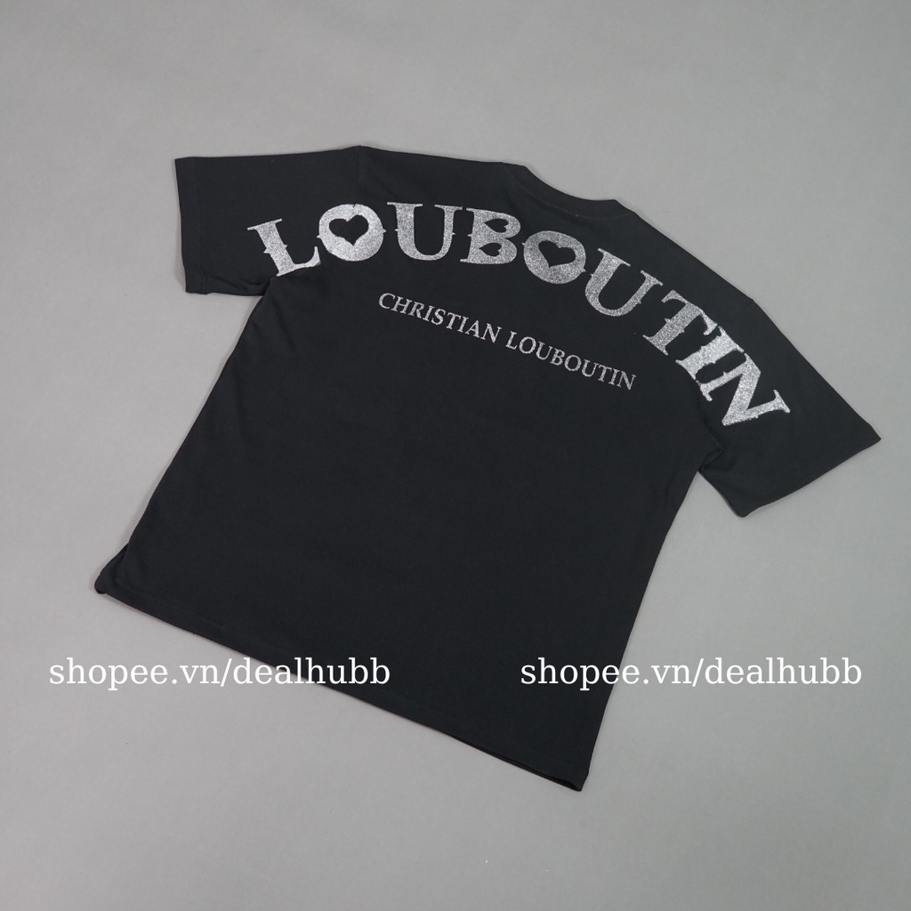 Áo louboutin chữ kim tuyến nam nữ phong cách luxury and casual Áo thun louboutin nam nữ form rộng vải cotton organic