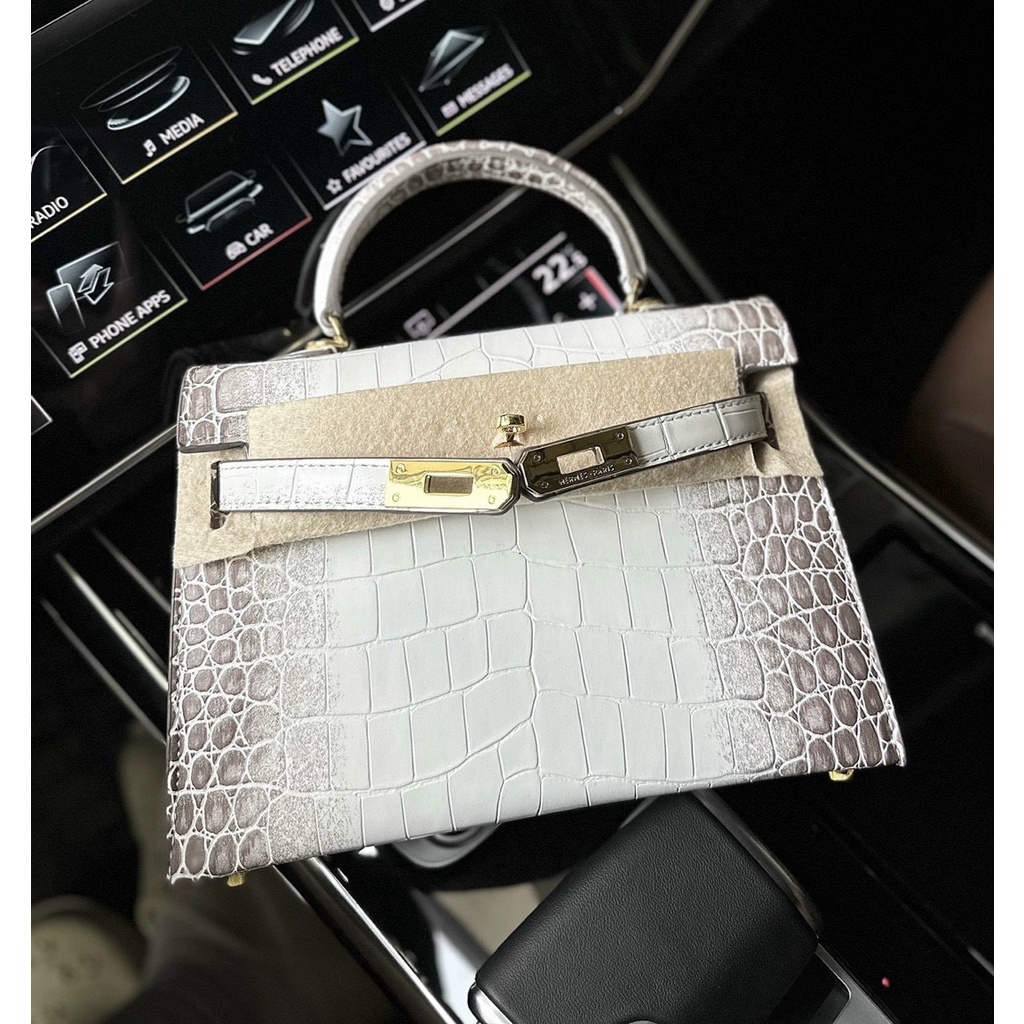 Túi HM Kelly Bạch Tạng Mini Size 22 Da Bò Full Box