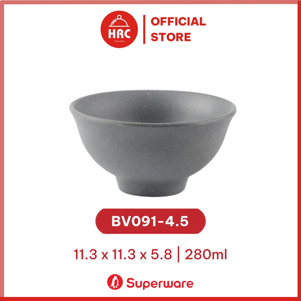 Bộ chén bát ăn cơm nhựa Melamine xinh xắn cao cấp bền nhẹ chính hãng Srithai Superware màu xám nhám