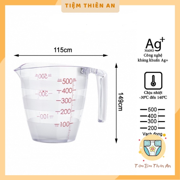 Cốc chia vạch,Cốc đong ml inochi nhựa định lượng 200ml - 500ml tiện lợi -Tiệm Bỉm Thiên An