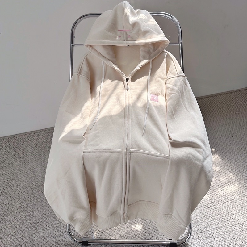 Áo khoác hoodie zip nỉ lót bông icon mặt cười hồng _HT.Store96