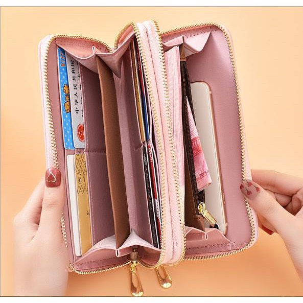 Ví bóp hai khoá cầm tay hoạ tiết con bướm cực dễ thương da trơn mềm B