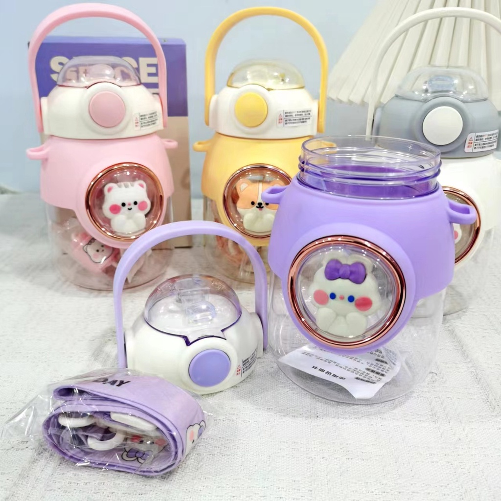 Bình Nước Nhựa Sức Chứa Lớn Có Ống Hút Họa Tiết Hoạt Hình Dễ Thương Làm Quà Tặng Cho Bé Gái