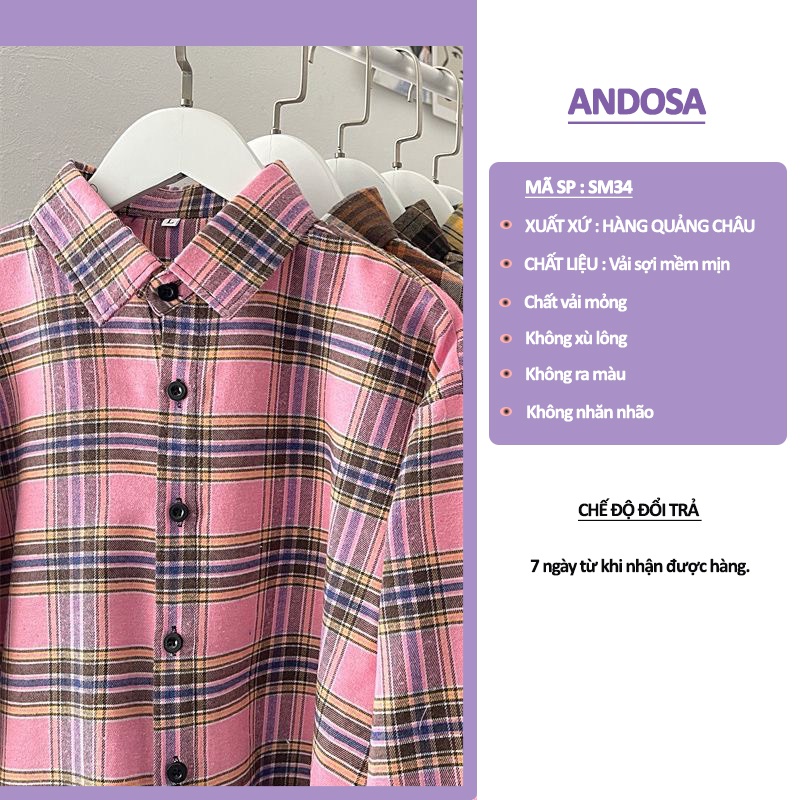 Áo sơ mi nữ form rộng caro kẻ sọc tay dài hàng đẹp Quảng Châu ANDOSA SM34