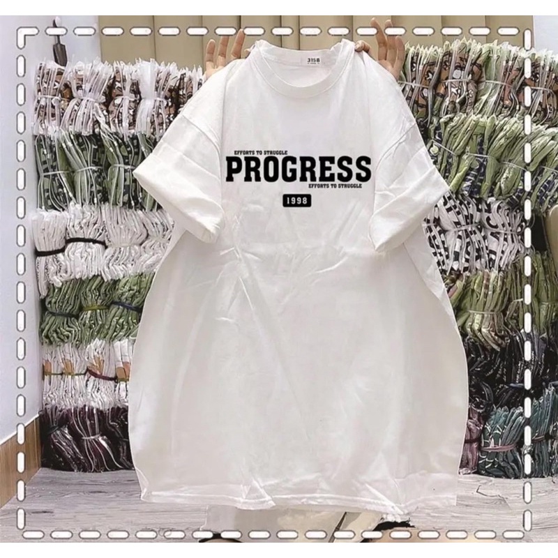 Áo Thun Châu Loại 1 Nam Nữ Tay Lỡ Form Rộng Hàng In Chữ PROGRESS