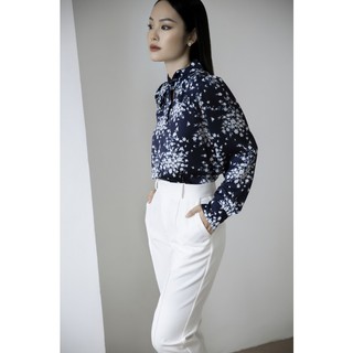 Sơ mi lụa in hoa – xanh đen - YV LE & CO