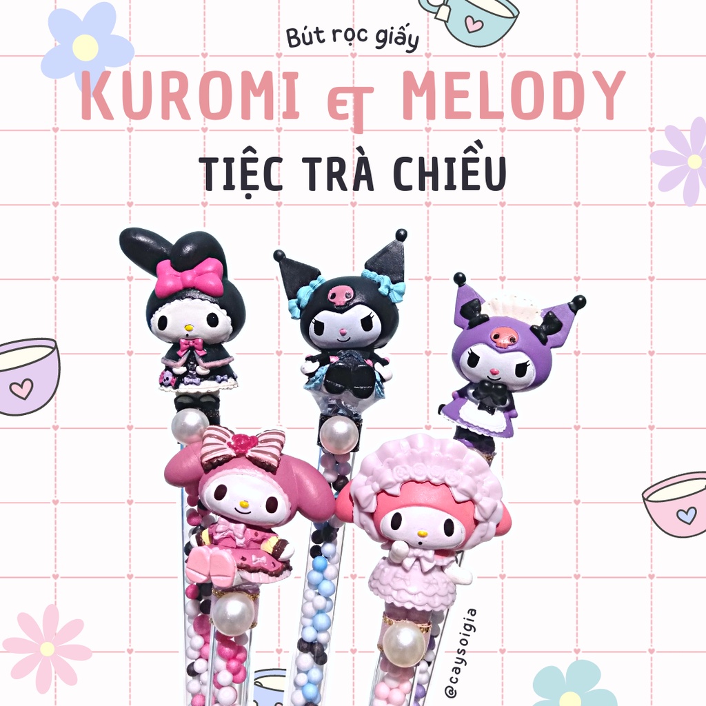 S107 - Bút dao rọc giấy thỏ Kuromi và Melody tiệc trà chiều dễ thương unbox đơn hàng, cắt sticker băng dán washi tape