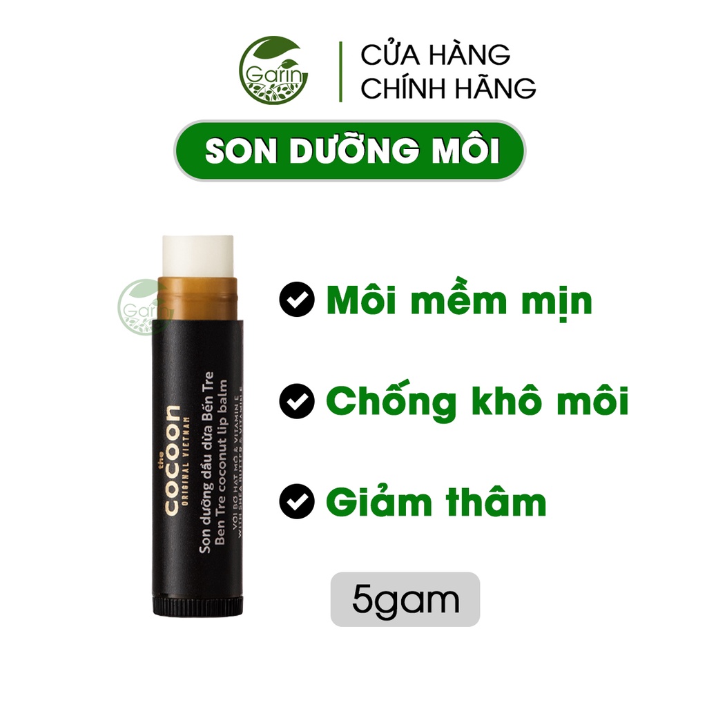 Son dưỡng môi dạng thỏi làm ẩm giảm thâm dầu dừa bến tre không màu Cocoon Garin 5g chống khô môi