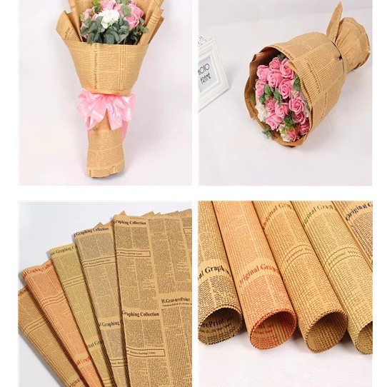Tập 20 tờ giấy Kraft, giấy báo, giấy xi măng gói hoa, bọc quà, tiện dụng, phong cách vintage