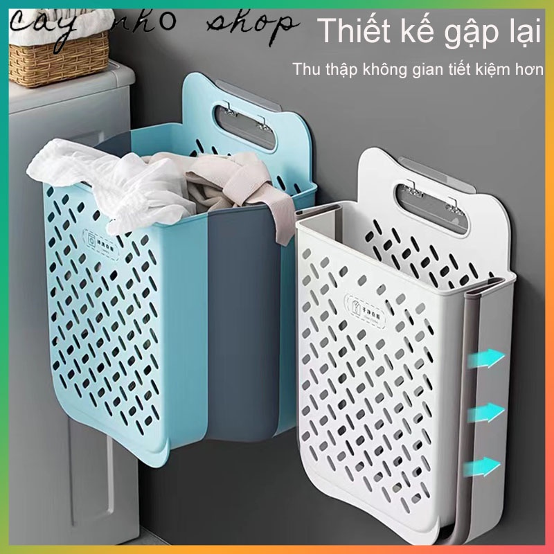 Giỏ đựng quần áo bẩn treo tường hoặc cạnh máy giặt thiết kế tay cầm treo tường có thể gấp gọn chất liệu nhựa dẻo TPR