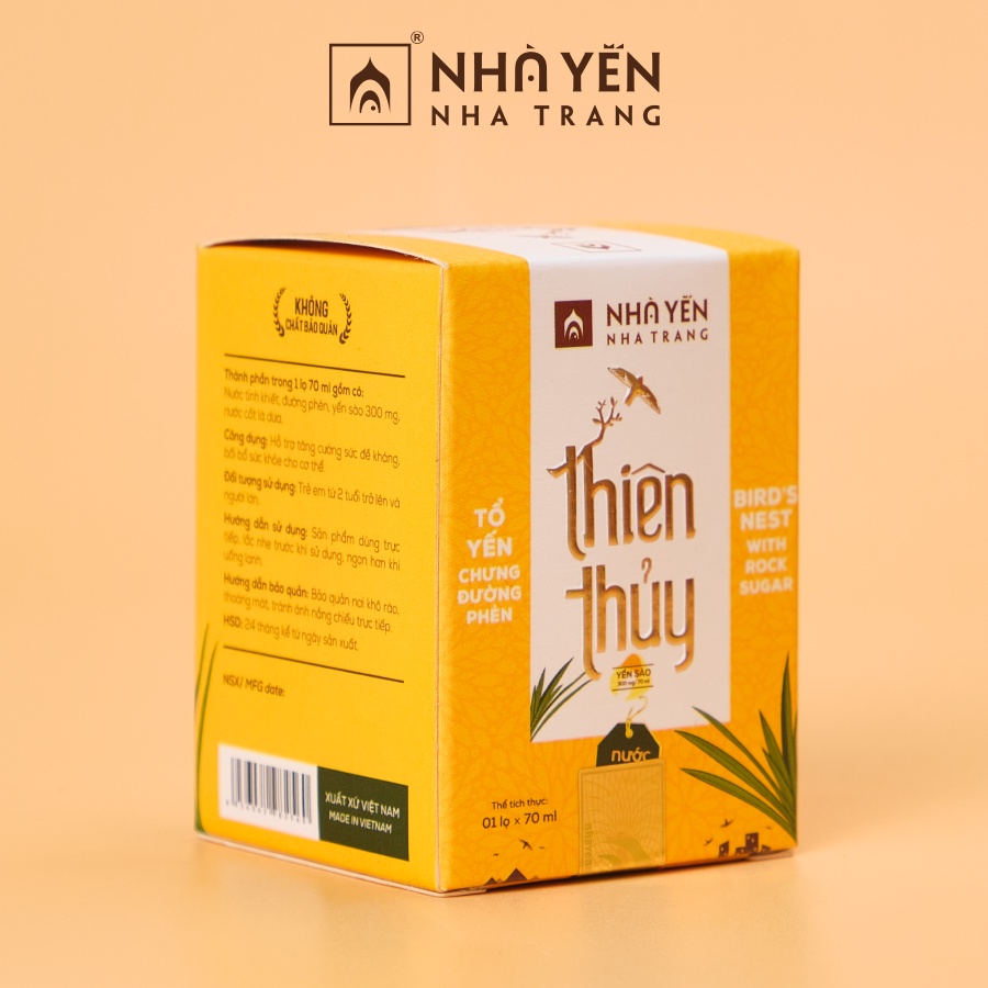 Nước yến chưng đường phèn Thiên Thủy - Vị lá dứa - Nhà Yến Nha Trang - Hộp 1 lọ - Tổ yến chưng sẵn - Yến sào chưng sẵn