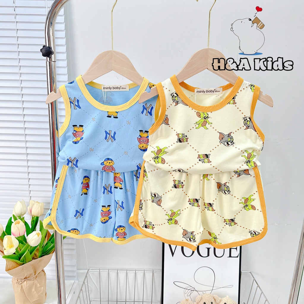Bộ Ba lỗ in toàn thân thun lạnh SIZE ĐẠI MINKY MOM cho bé trai bé gái