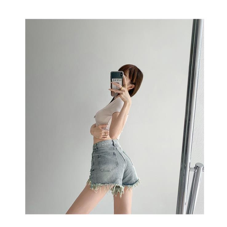 Quần short nữ Denim lưng cao ống rộng rách ít, quần sooc bò phong cách đường phố gợi cảm cho nữ Mophus MQ020 | BigBuy360 - bigbuy360.vn