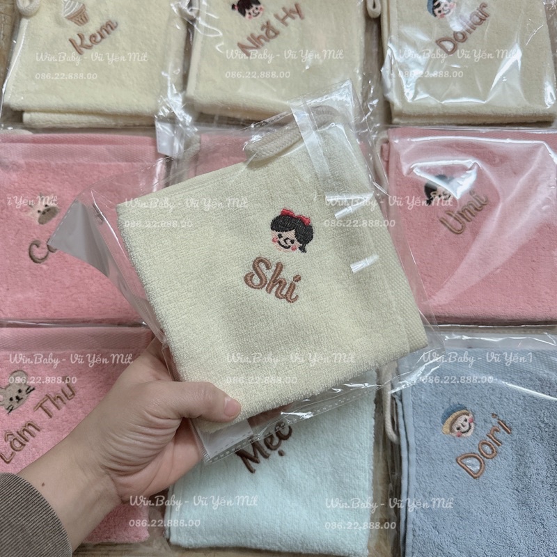 Khăn mặt THÊU TÊN bé cotton oganic mềm mịn