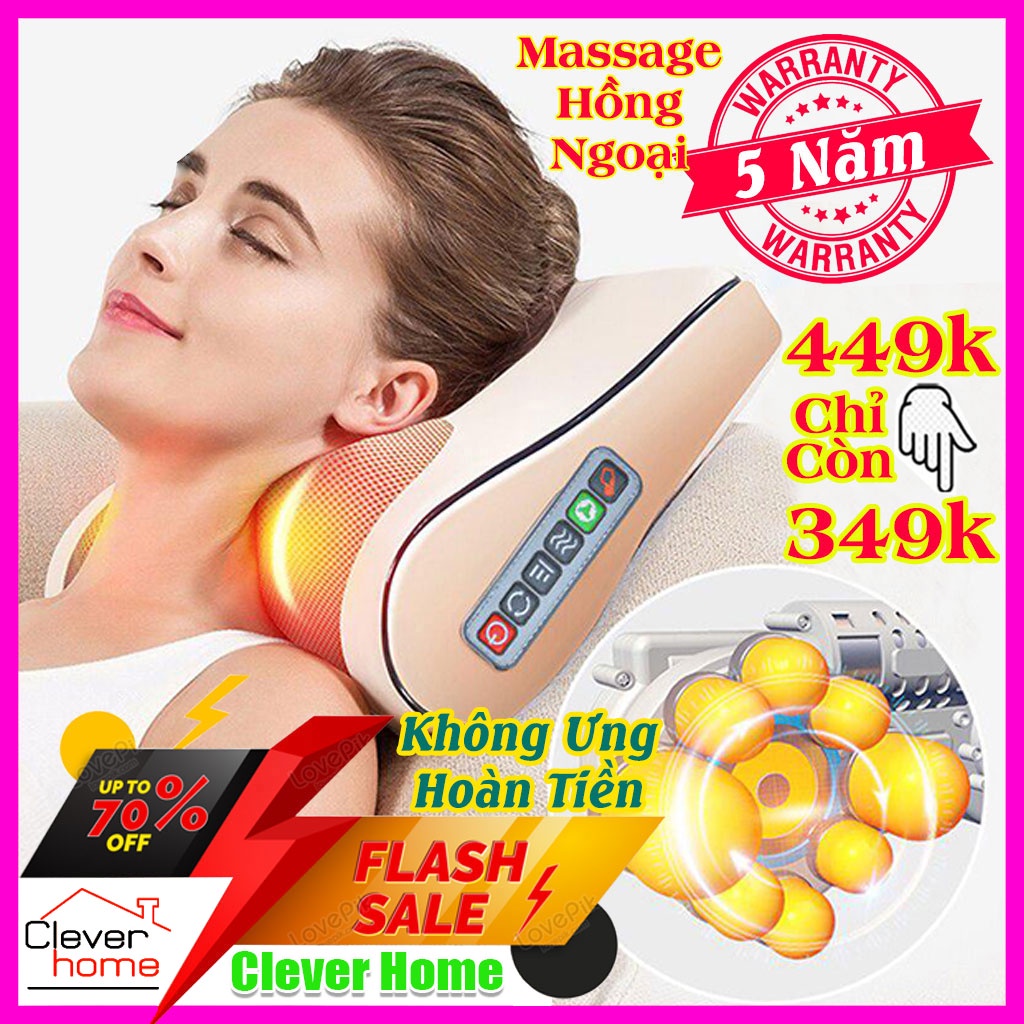 Gối massage đa năng hồng ngoại YD005, máy mát xa lưng vai và cổ 16 bi 6 nút điều khiển giúp thư giãn, giảm mệt mỏi