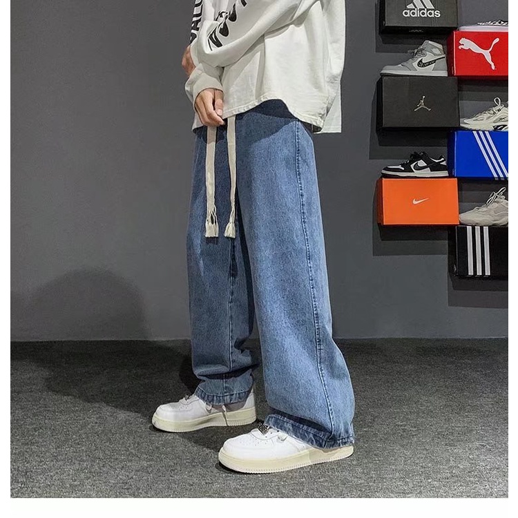 Quần jean nam ống rộng basic dây rút phong cách retro hàn quốc, quần bò nam ống suông unisex chất đẹp UNISEX ulzzang