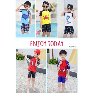 Bộ đồ bơi họa tiết hoạt hình kèm nón bơi cho bé trai