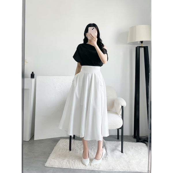 VELLE DESIGN chân váy công sở dáng dài Daisy chất lụa hongkong cao cấp