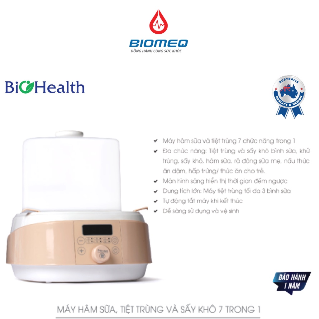 Máy tiệt trùng, hâm sữa sấy khô đa năng 7 trong 1 Biohealth BH8950 tích hợp nhiều chức năng tiện lợi