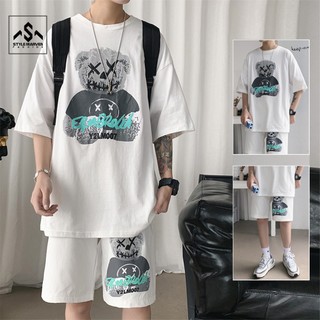 Bộ quần áo thun nam tay lỡ STYLE MARVEN cổ tròn hình gấu trẻ trung dễ thương - SET NAM 90000163
