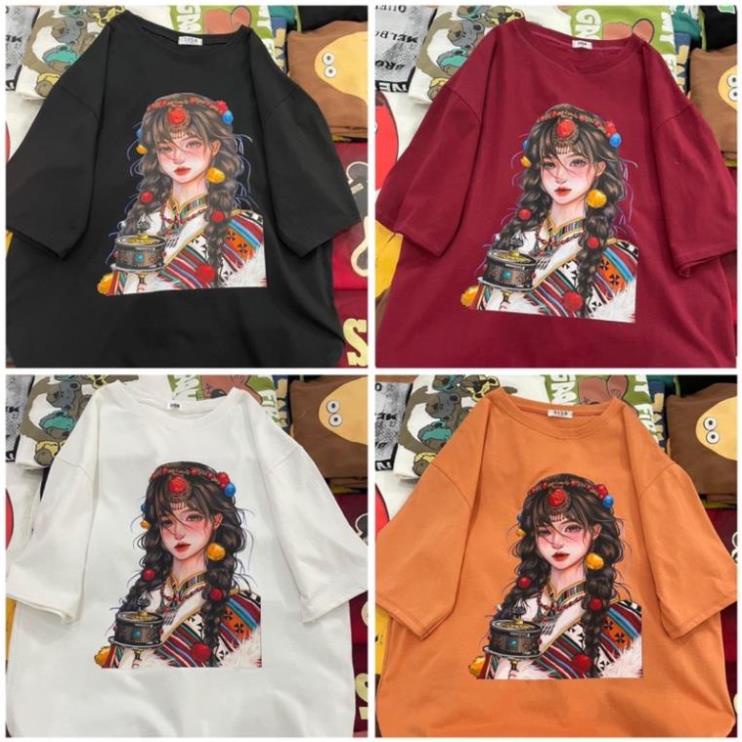 [Rẻ Vô Địch] Áo Phông Cotton Khô 3158 Form Rộng Nam Nữ Unisex In Hình Cô Gái M1