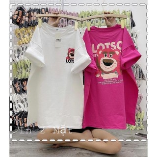 Áo thun cotton khô form rộng 3158 unisex gấu lotso in 2 mặt