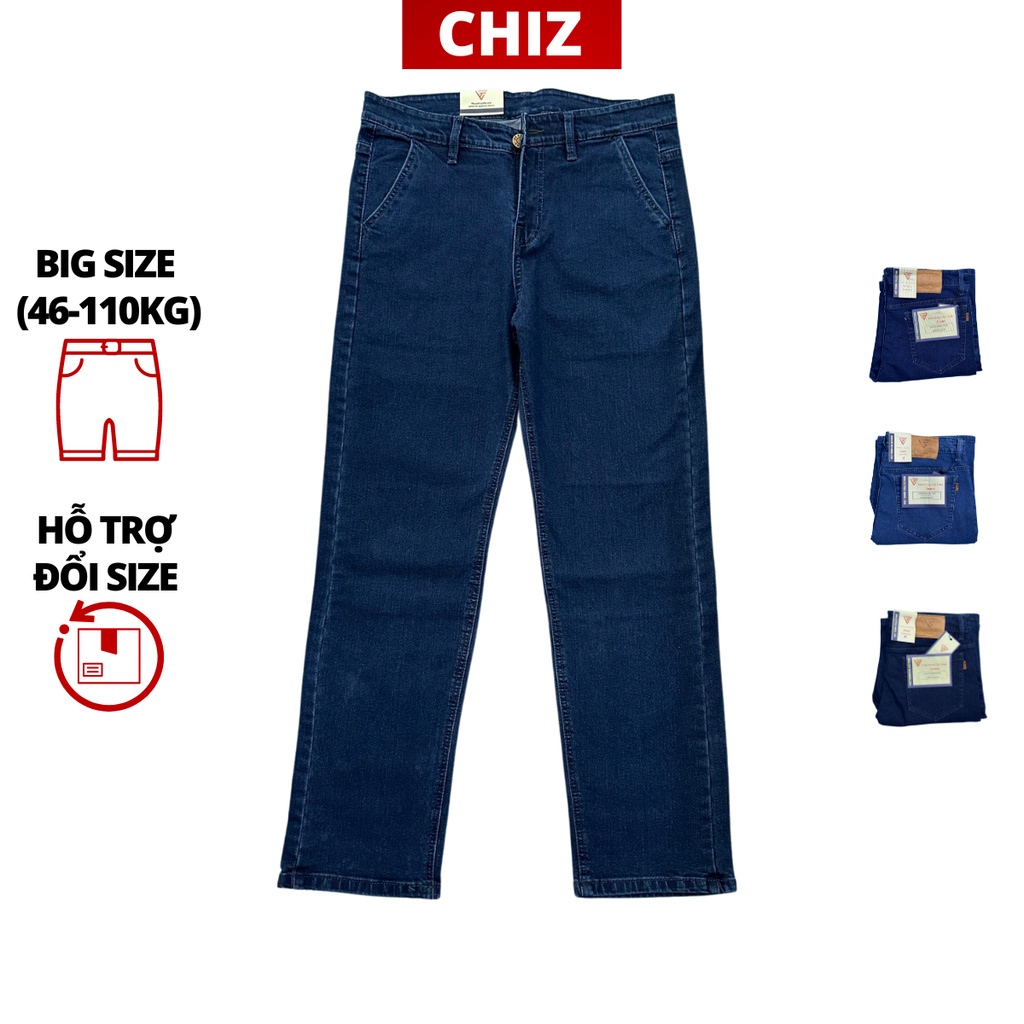 Quần jean bò dài nam trung niên túi chéo jean co giãn form đẹp ống suông thỏai mái có big size đạiCHIZ./Dài
