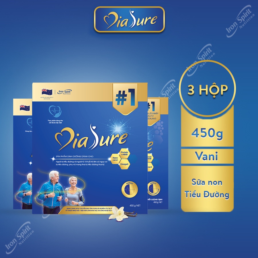3 Hộp Sữa Non Diasure New Chính Hãng Hộp Giấy 450g (18 GÓI 25G) - Cung Cấp Dinh Dưỡng Toàn Diện Cho Người Bị Tiểu Đường
